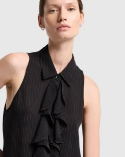 Ruffle Bow Halter Top in Pinstripes