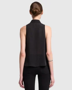 Ruffle Bow Halter Top in Pinstripes