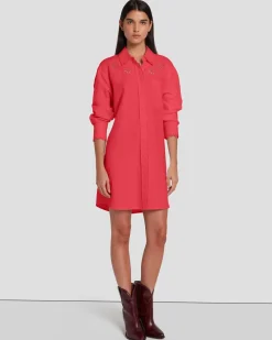 Scalloped Shirt Dress in Geranium