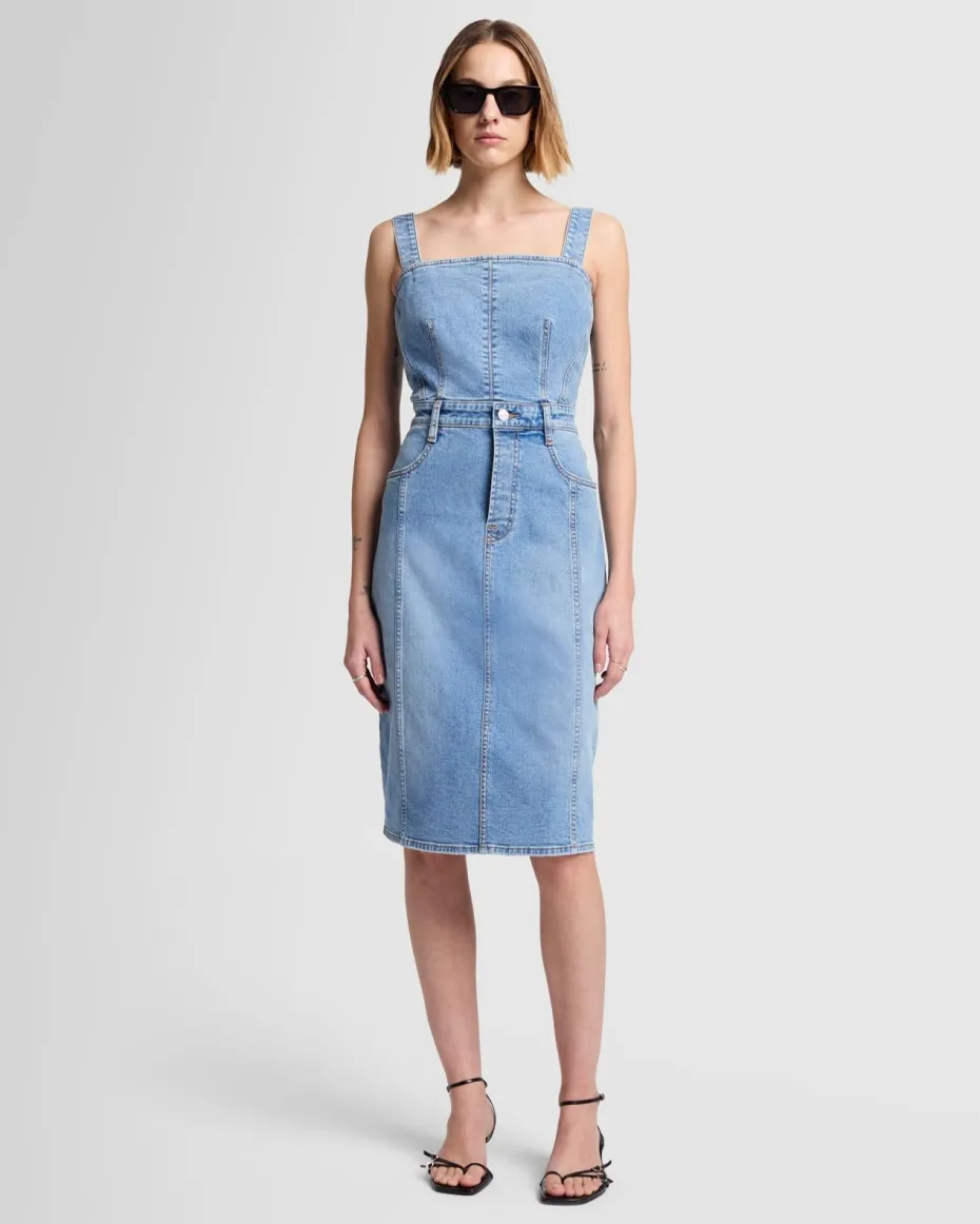 Seamed Denim Midi Dress in Oasis