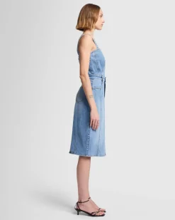 Seamed Denim Midi Dress in Oasis