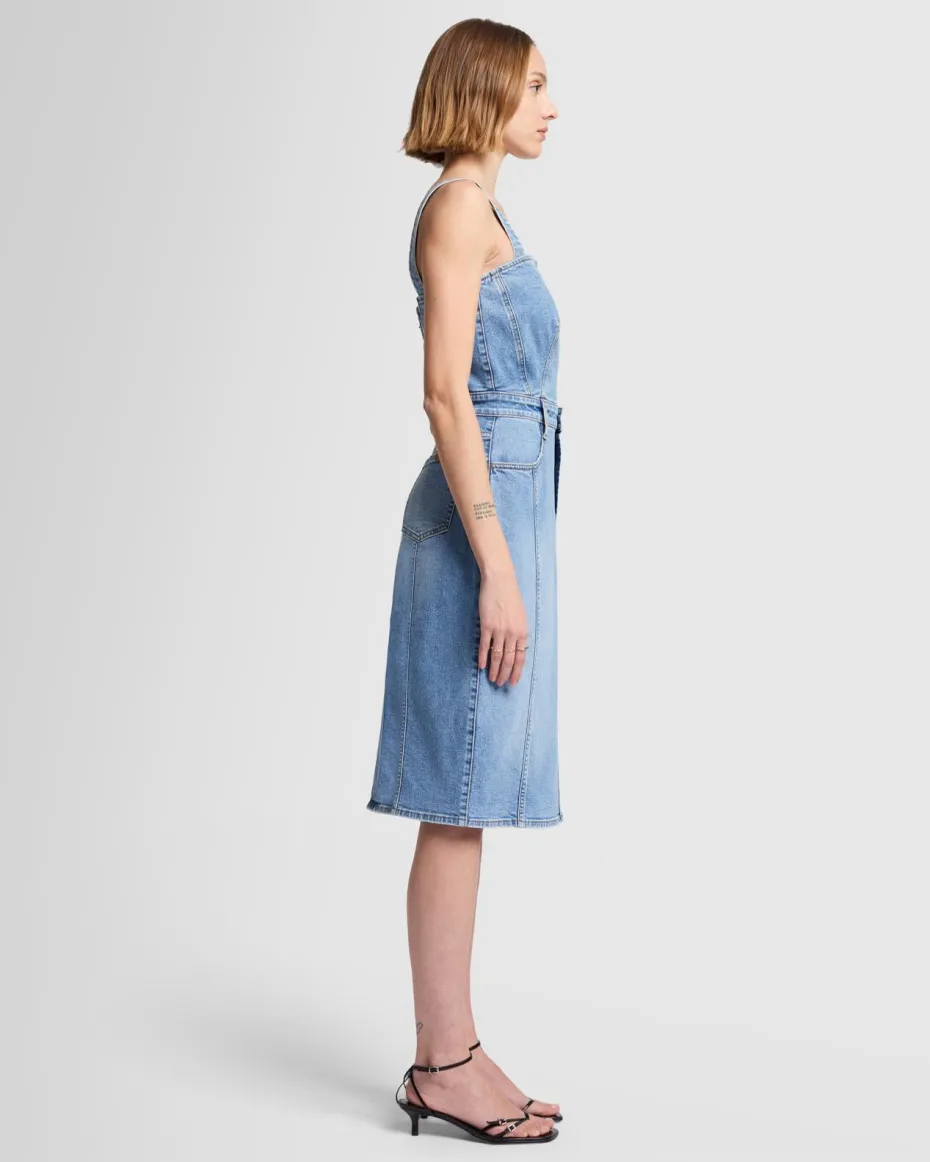 Seamed Denim Midi Dress in Oasis