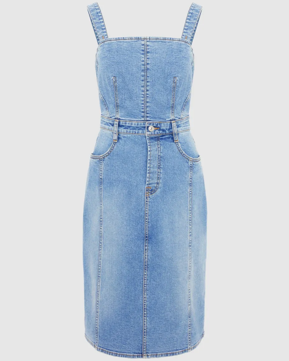 Seamed Denim Midi Dress in Oasis