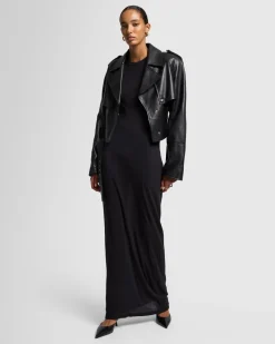 Sheer Long Sleeve Maxi Dress in Black