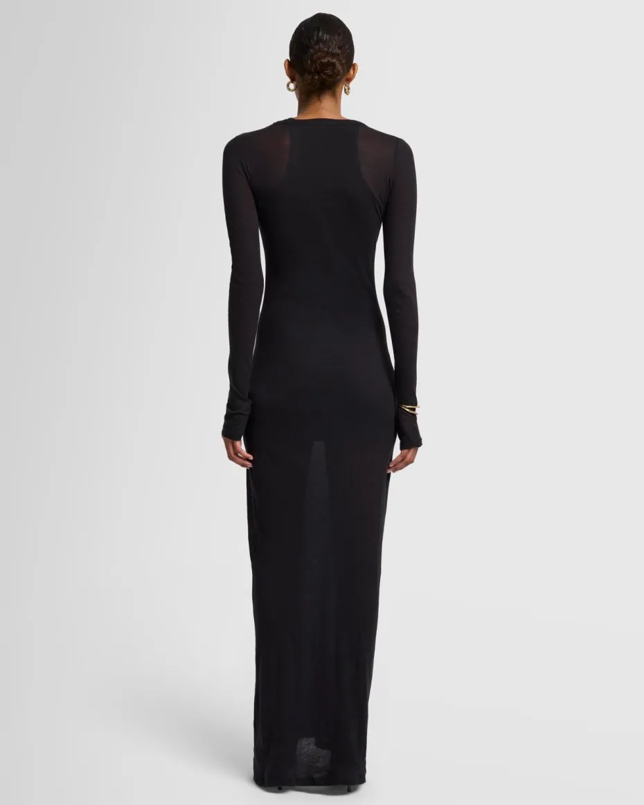 Sheer Long Sleeve Maxi Dress in Black