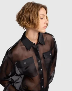 Sheer Organza Button Up Shirt