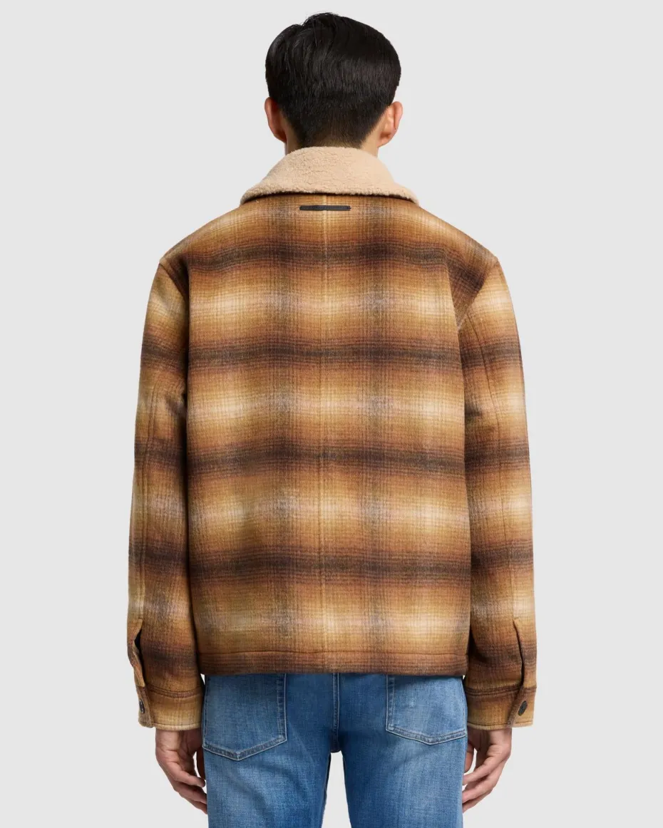 Sherpa Wool Coat in Brown Plaid