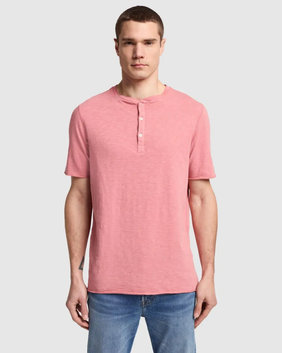 Short Sleeve Slub Henley in Poolside