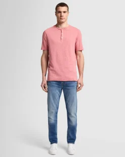 Short Sleeve Slub Henley in Poolside