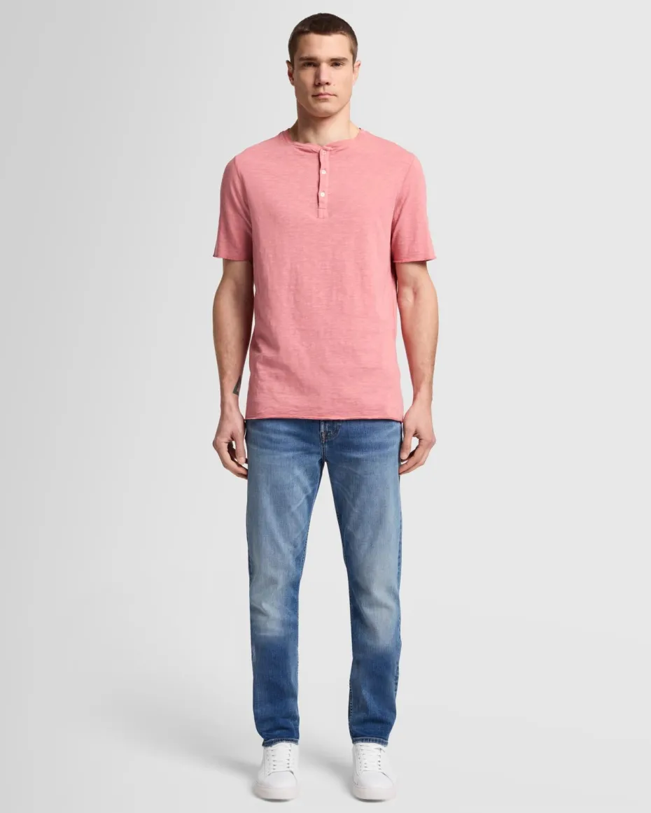 Short Sleeve Slub Henley in Poolside
