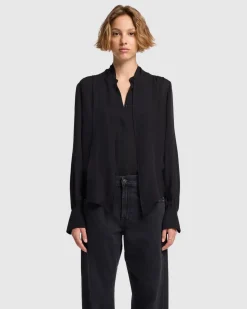 Silk Bow Shirt in Black