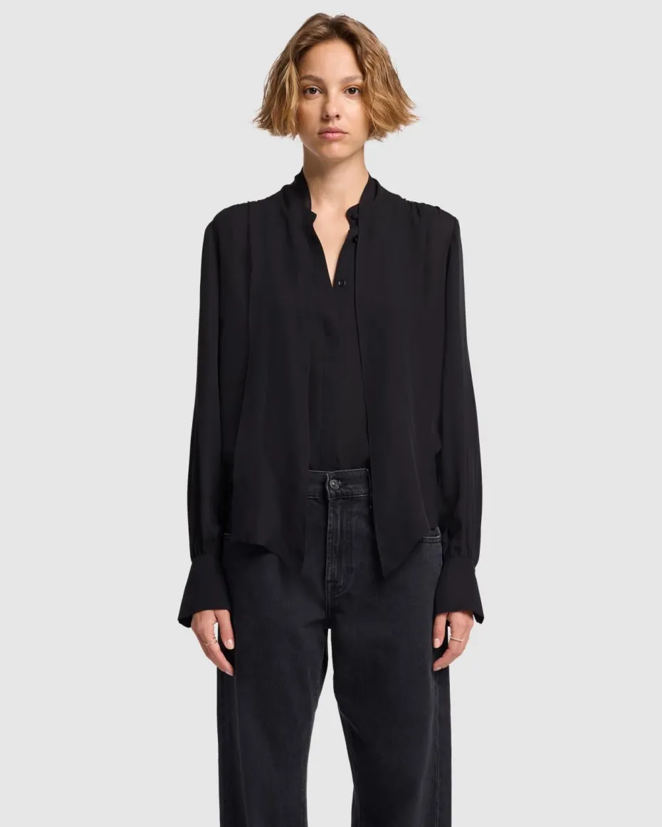 Silk Bow Shirt in Black