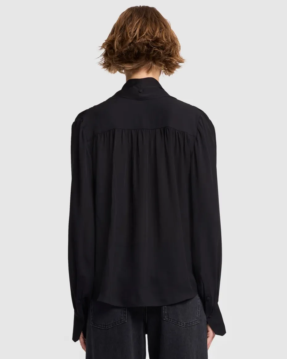 Silk Bow Shirt in Black
