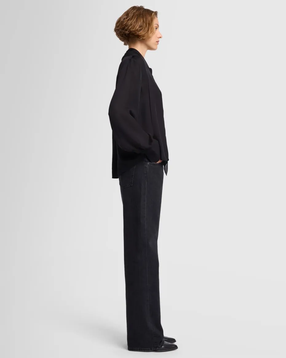 Silk Bow Shirt in Black
