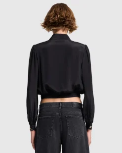 Silk Cropped Blouse in Black
