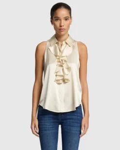 Silk Ruffle Bow Halter Top in Ivory