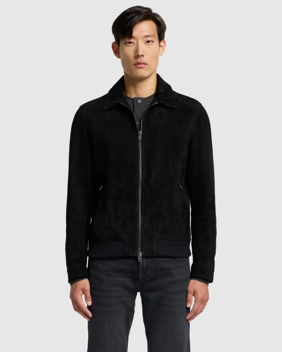 Suede Bomber Jacket in Black