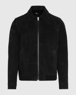Suede Bomber Jacket in Black