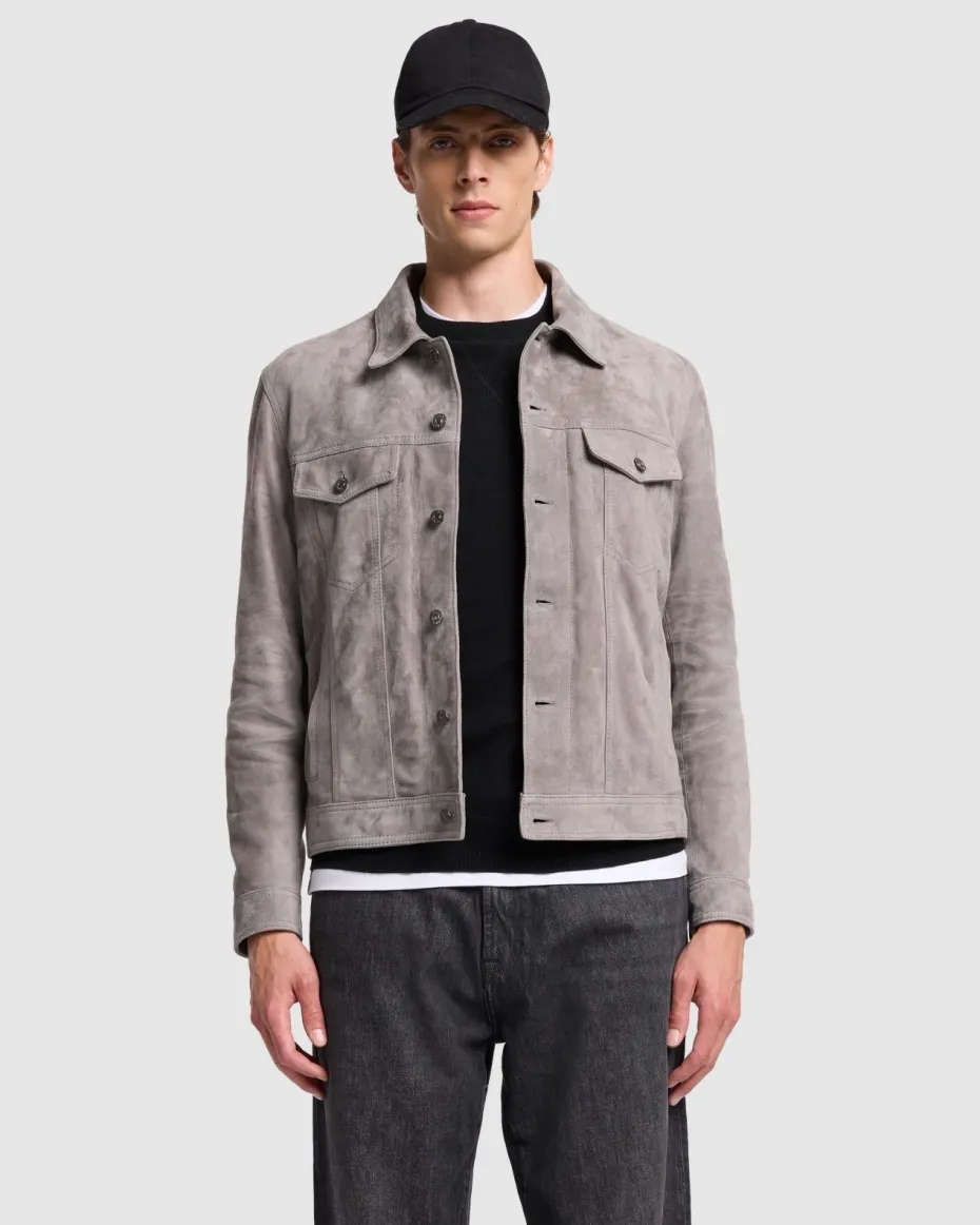 Suede Trucker Jacket in Grey