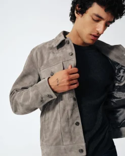 Suede Trucker Jacket in Grey