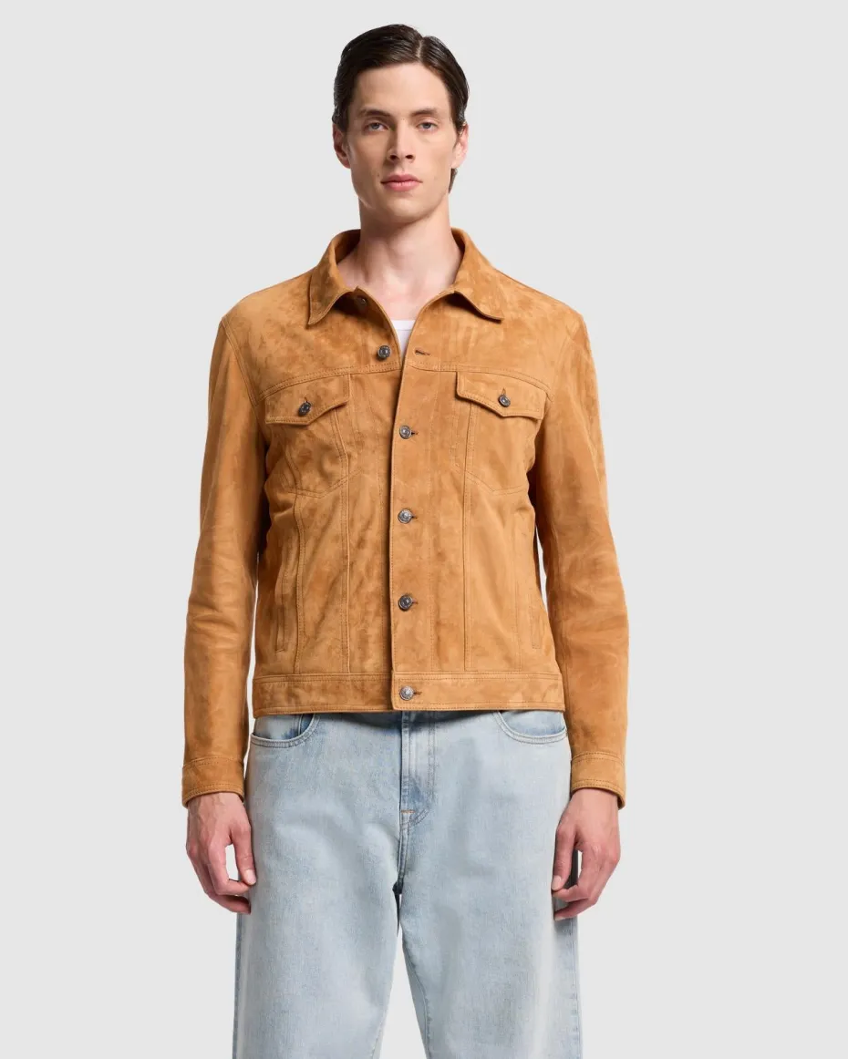 Suede Trucker Jacket in Grey