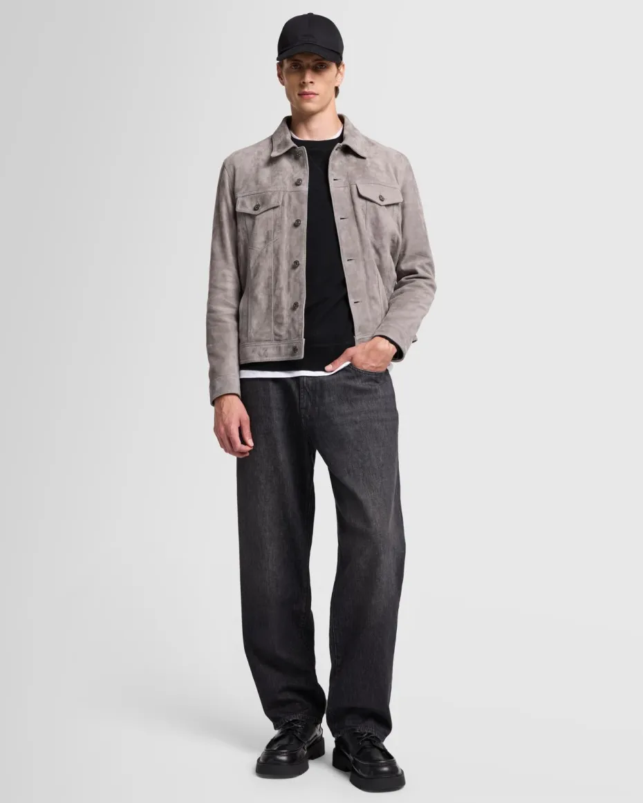 Suede Trucker Jacket in Grey
