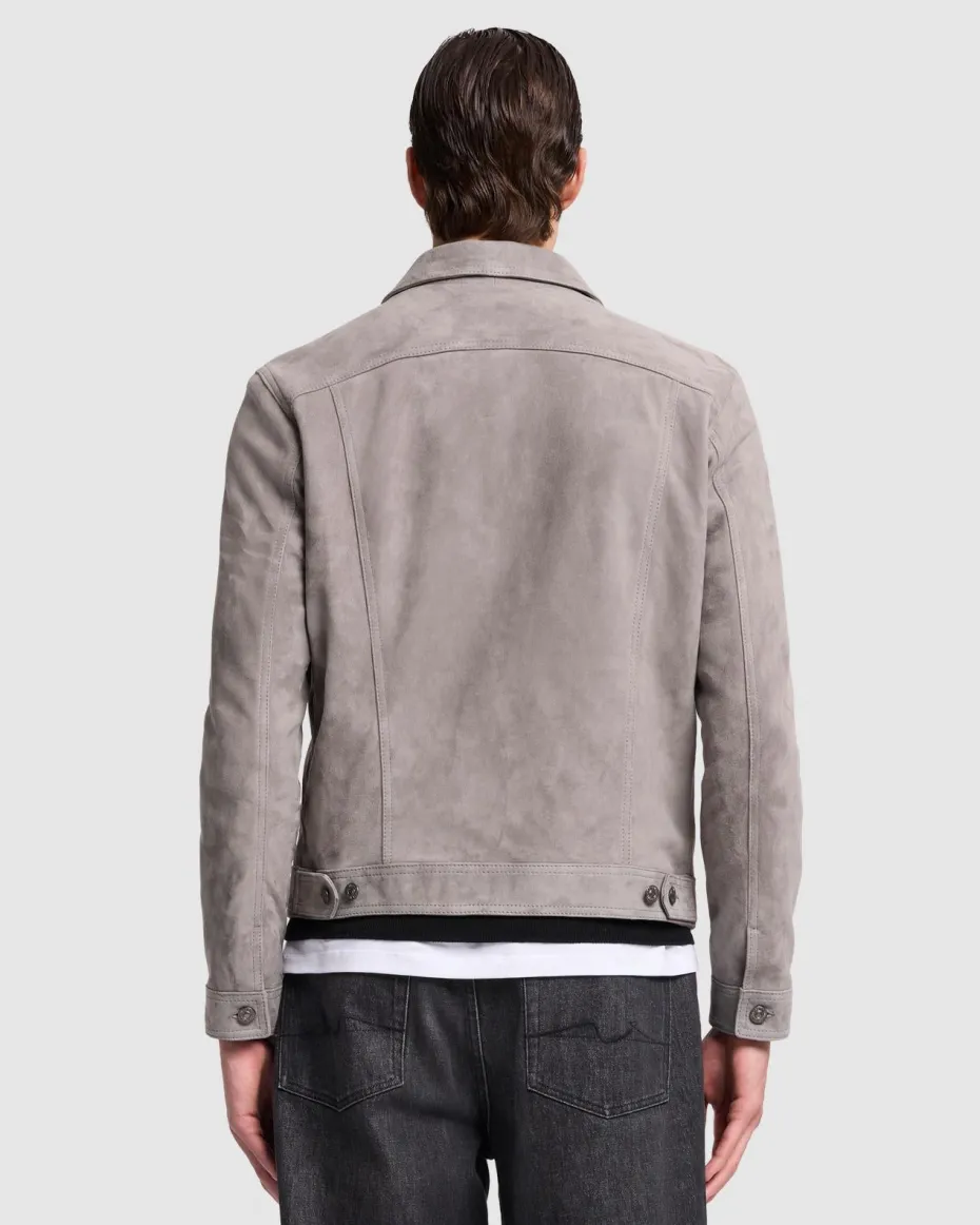 Suede Trucker Jacket in Grey