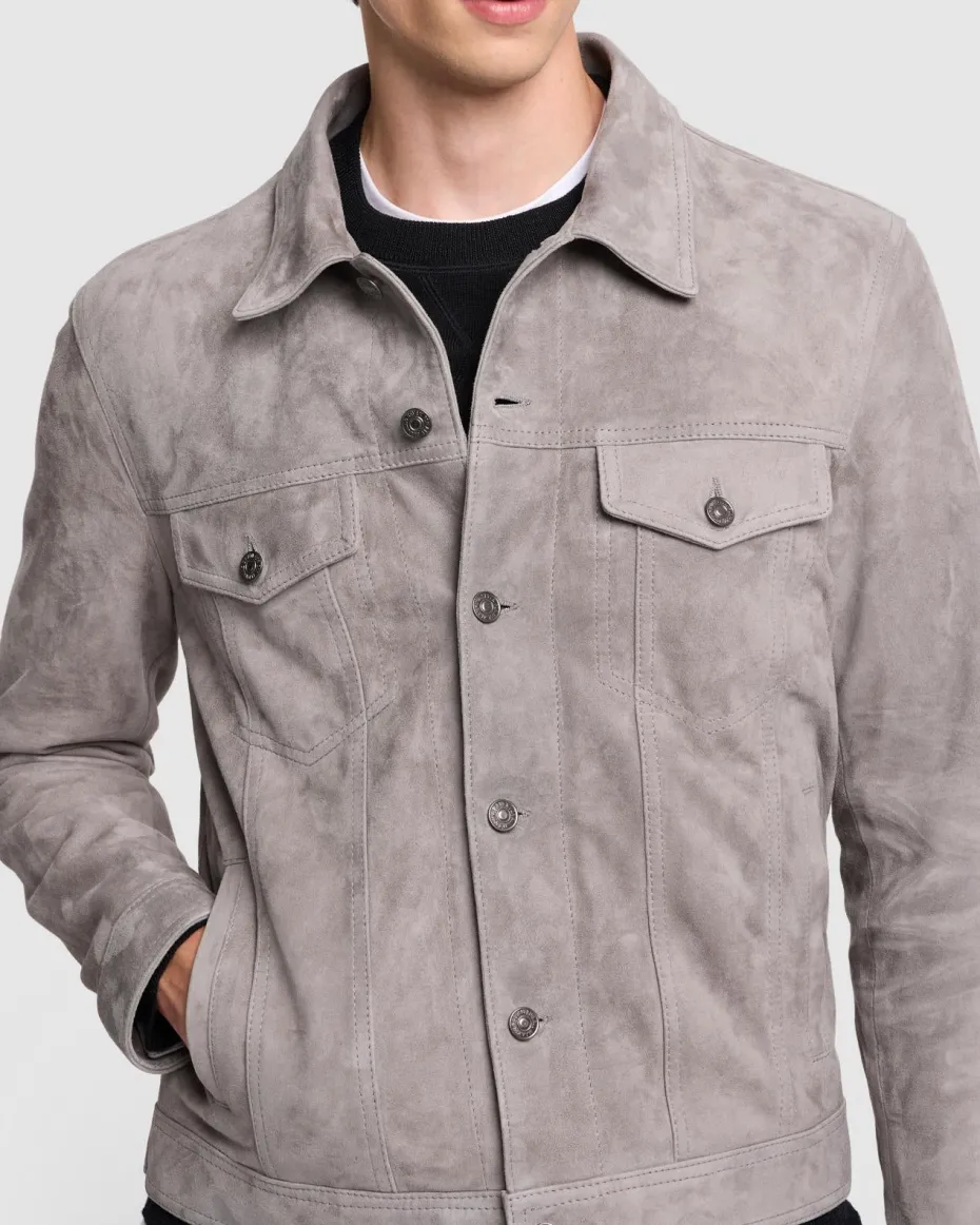 Suede Trucker Jacket in Grey