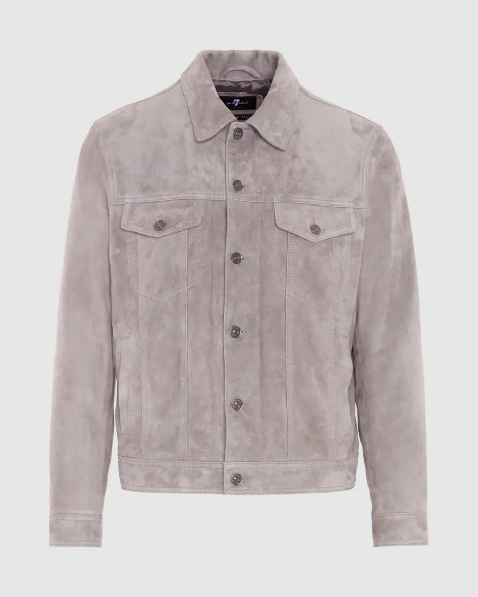 Suede Trucker Jacket in Grey