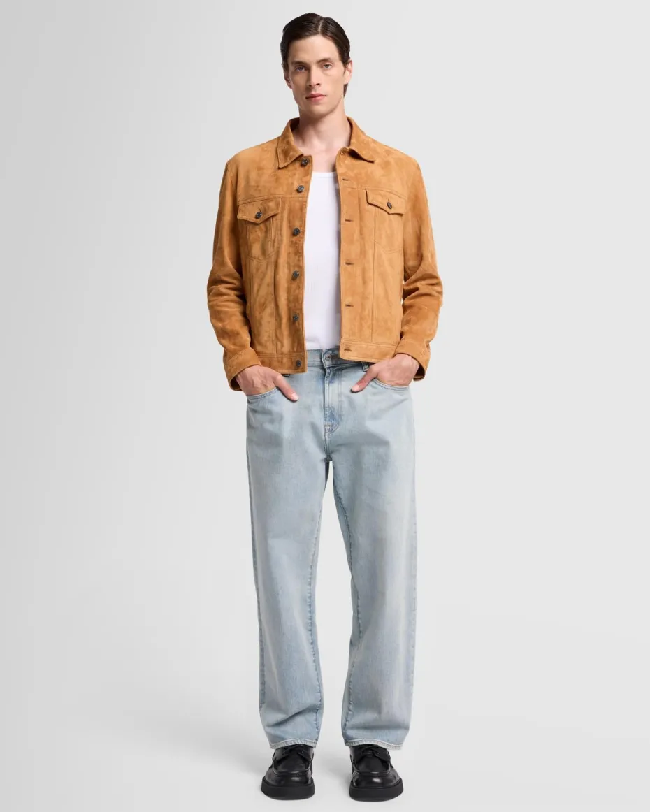Suede Trucker Jacket in Grey