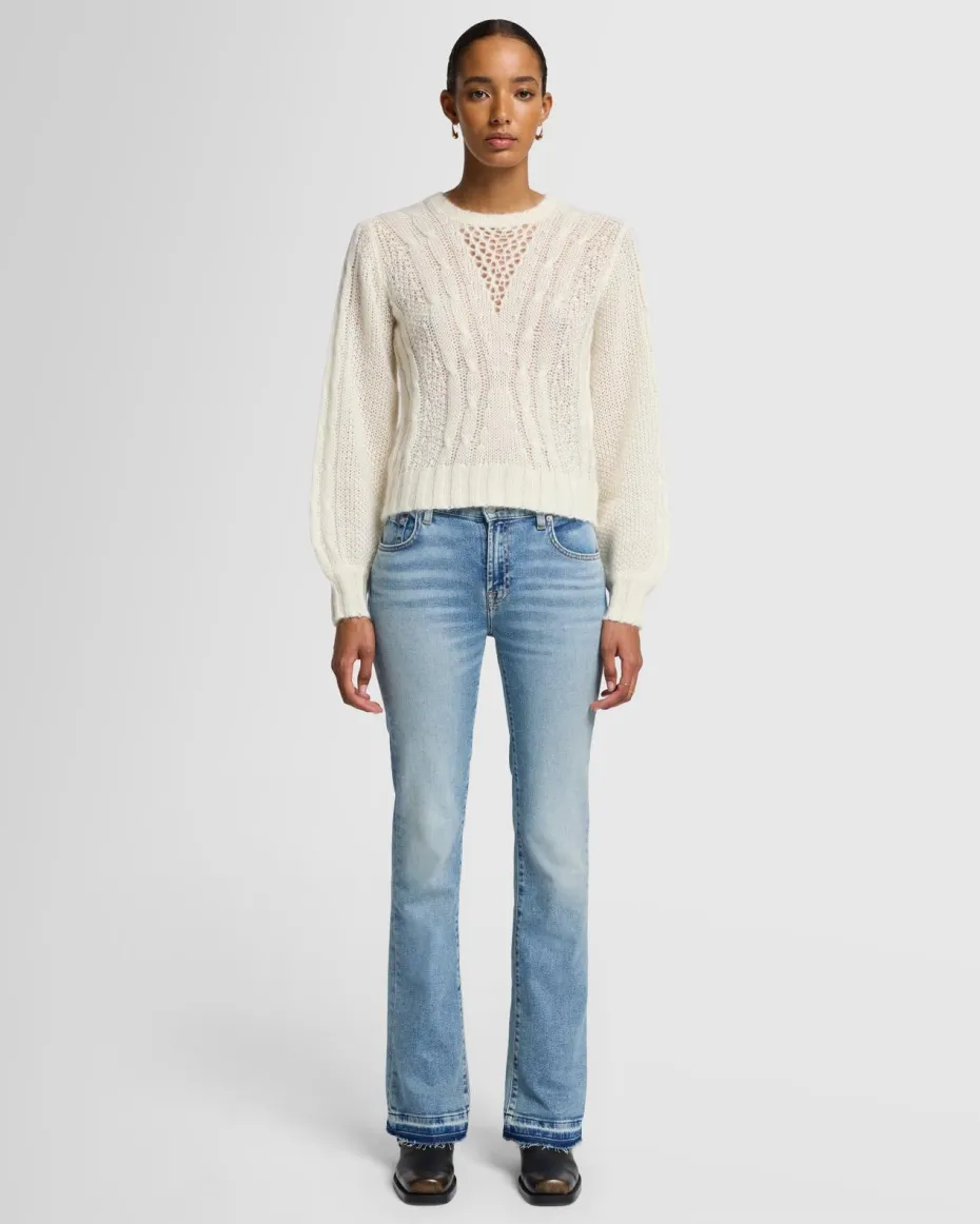 Wool Blend Cable Pullover in Off White