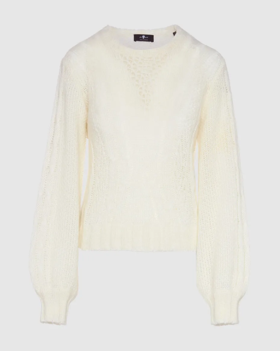 Wool Blend Cable Pullover in Off White