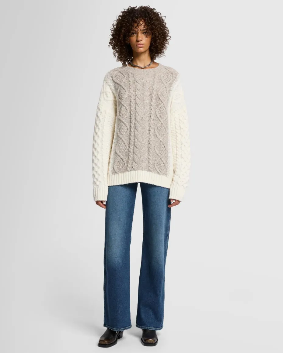 Wool Mock Neck Cable Pullover in Quiet Grey