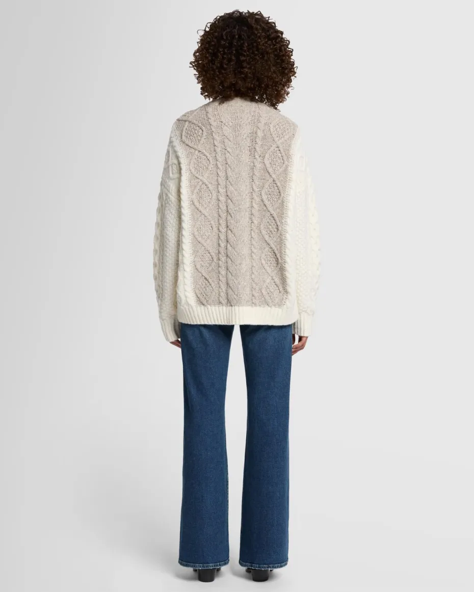 Wool Mock Neck Cable Pullover in Quiet Grey