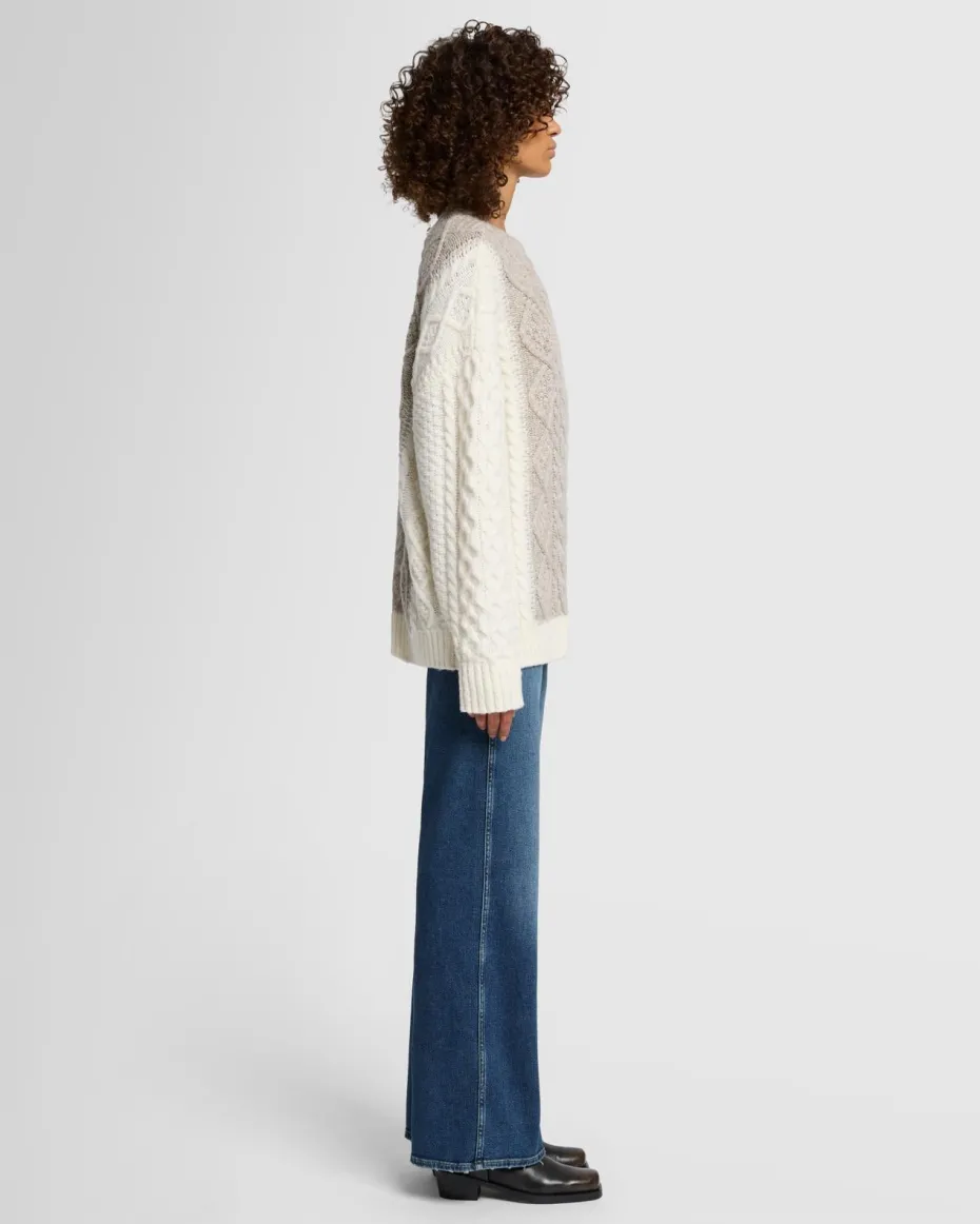 Wool Mock Neck Cable Pullover in Quiet Grey