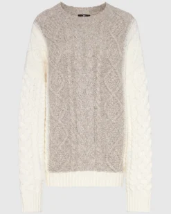 Wool Mock Neck Cable Pullover in Quiet Grey