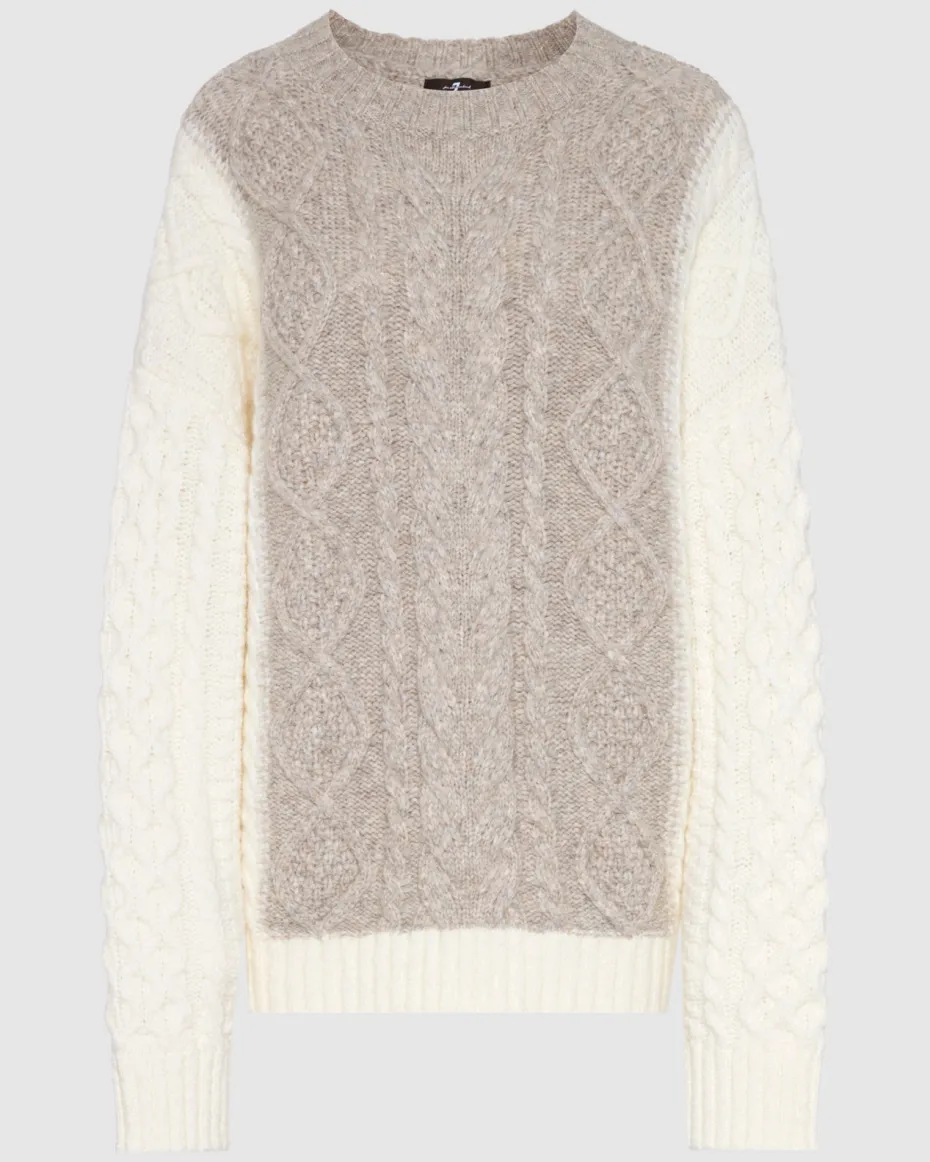 Wool Mock Neck Cable Pullover in Quiet Grey