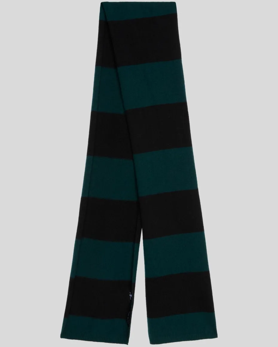 Wool Striped Scarf in Hunter Green