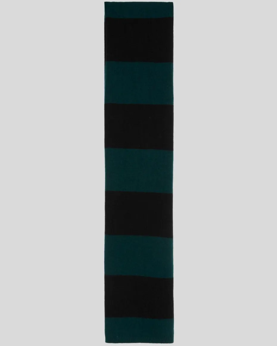 Wool Striped Scarf in Hunter Green