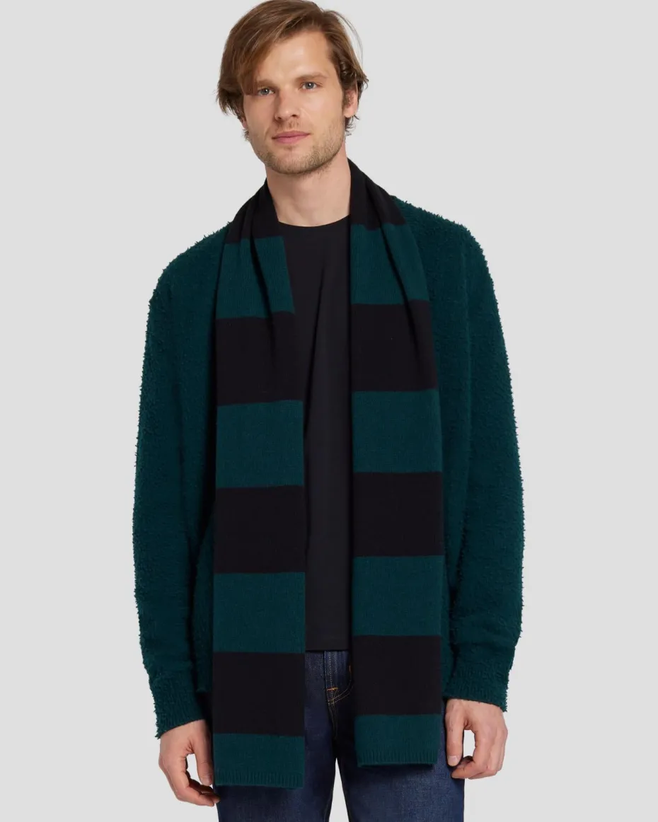 Wool Striped Scarf in Hunter Green